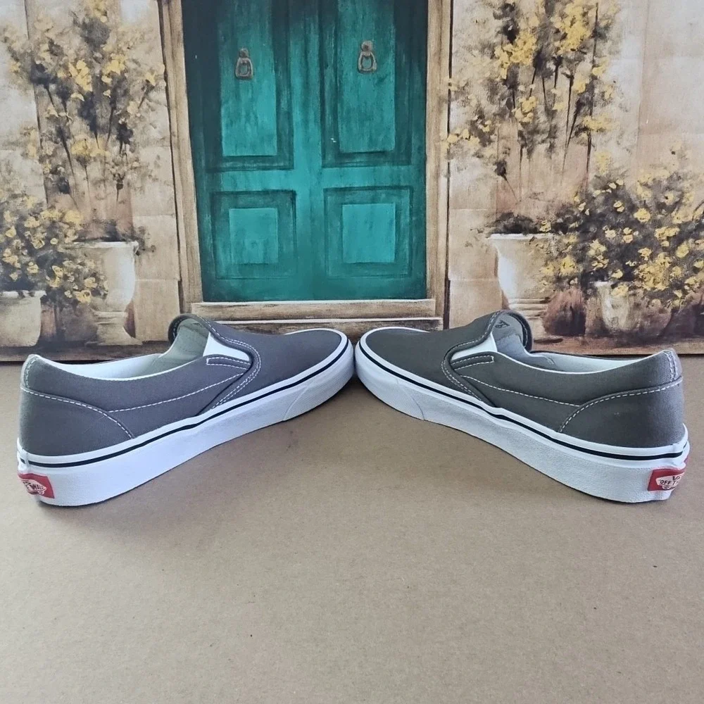Vans Men's Solid Gray‎ Canvas Suede Slip On Shoes Loafers Size 8